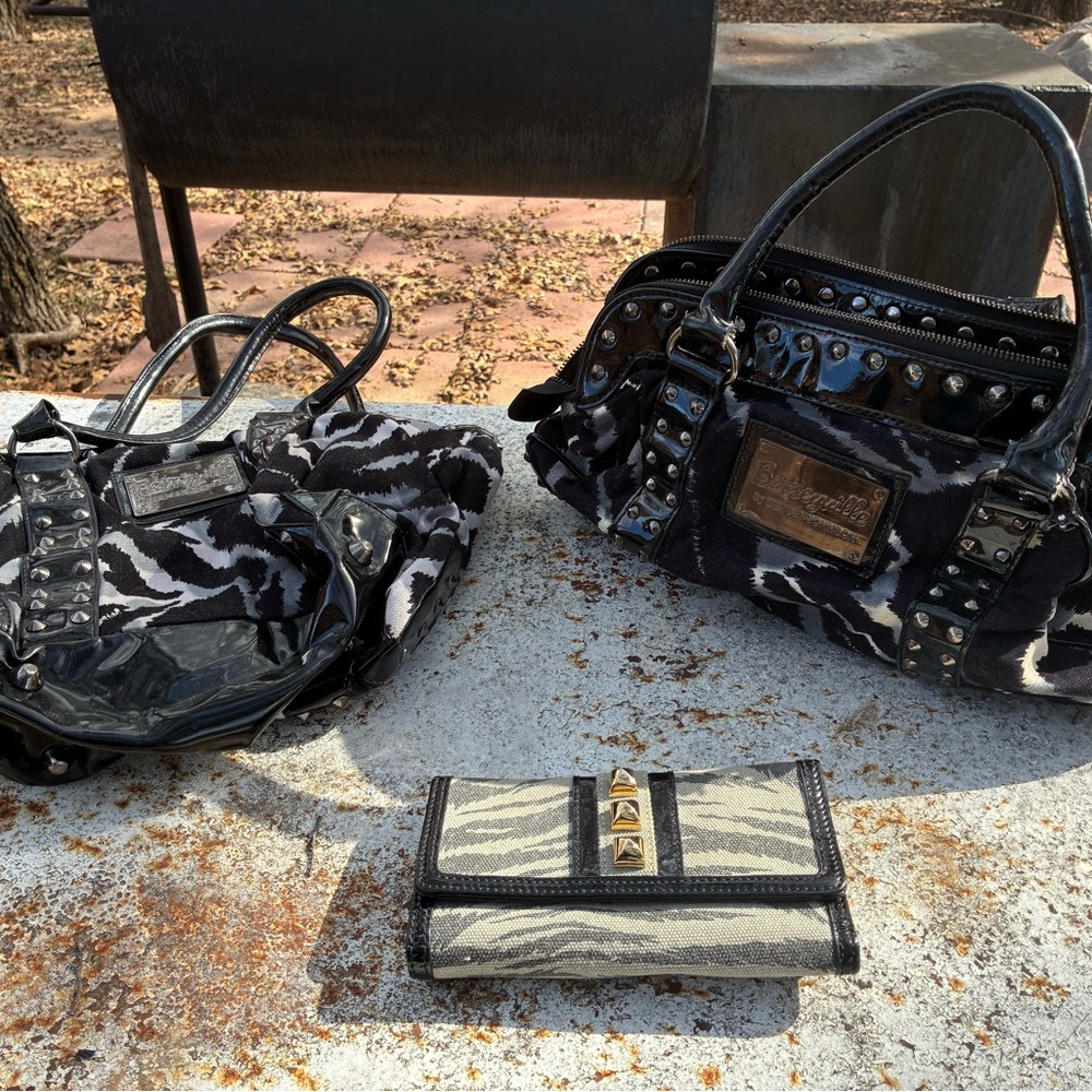Betsey Johnson Zebra Print Satchels and Wallet Set